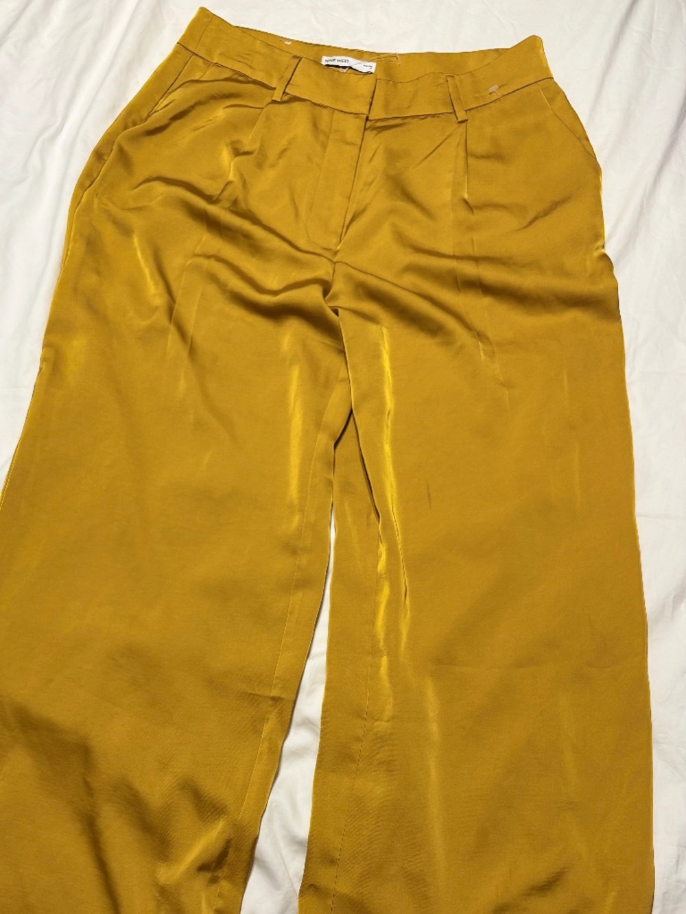 Nine West Wide Leg Silky Satin Trousers Mustard Yellow Size 12 NWOT